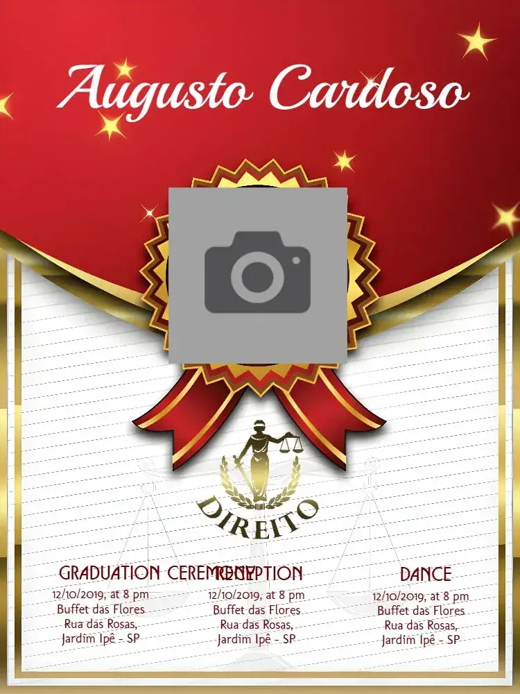 Invitation Law Graduation With Photo Ceremony – Graduation theme golden, red, modern, elegant, minimalist