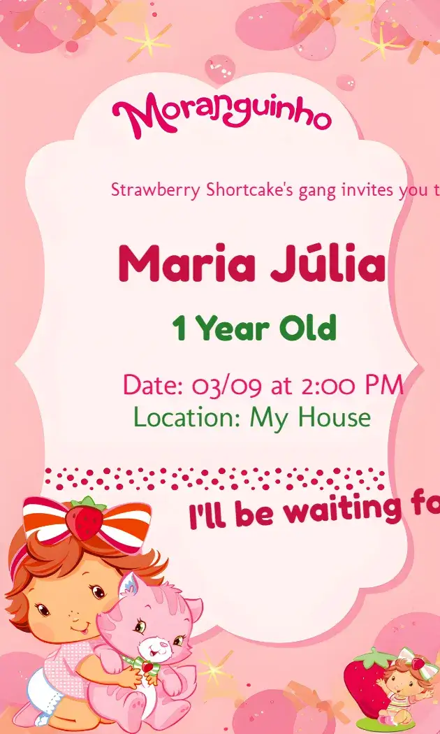 Invitation Pink Baby Strawberry – Most searched for theme pink, fun, childish, colorful, sweet, playful