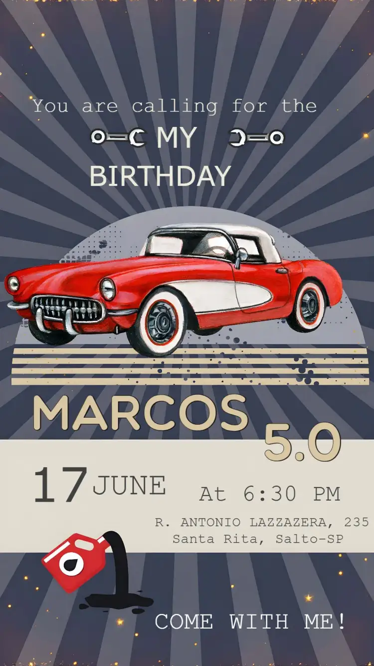 Invitation Old Cars Man – Birthday theme vintage, authentic, watercolor, classic, masculine