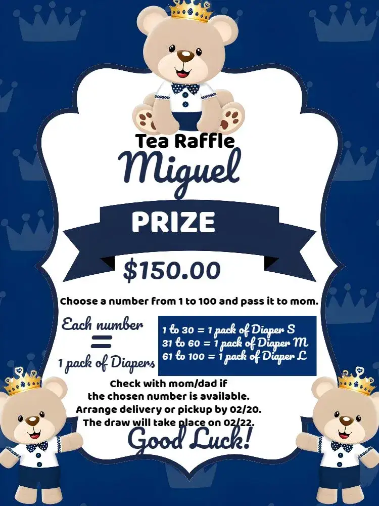 Invitation Tea Raffle Little Prince Numbers – Raffle Tea theme blue, black, white, children's, playful, modern