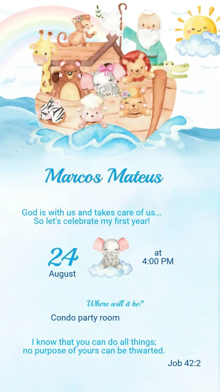 Invitation Birthday Invitation NOAH'S ARK – Kids' Birthday Party theme vibrant, playful, colorful, fun-filled, animals, marine