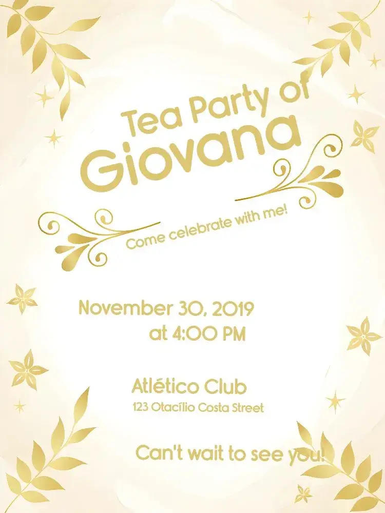 Invitation Bridal Shower Tea – Bridal Shower theme elegant, golden, white, modern, minimalist, arabesque