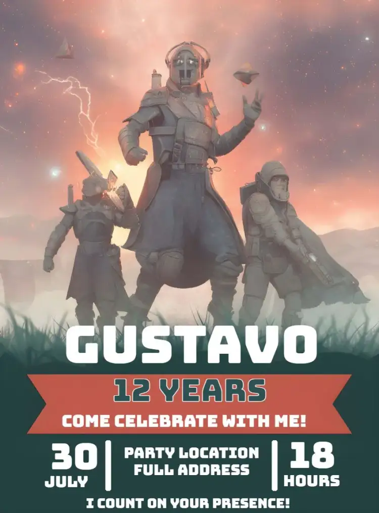 Invitation Destiny 2 Player – First Communion theme modern, gamer, colorful, action, futuristic