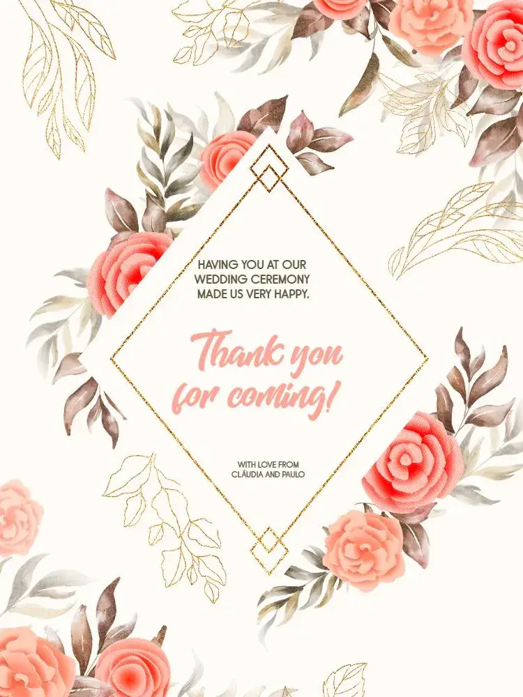 Invitation Thank You Card Wedding Floral Party Presence – Card theme floral, elegant, minimalist, clear, beige, modern