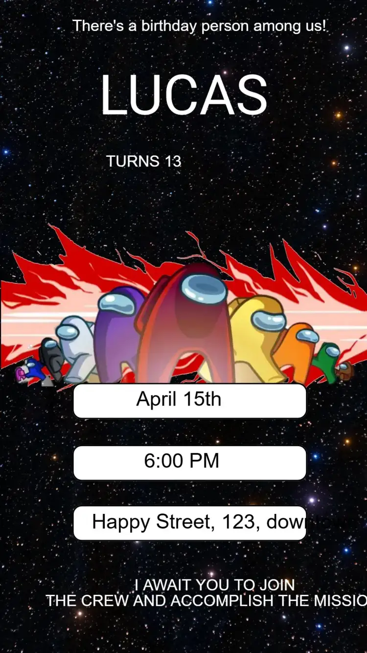 Invitation Among Us Kids Digital Invitation To Edit – Kids' Birthday Party theme colorful, fun, games, childish, modern