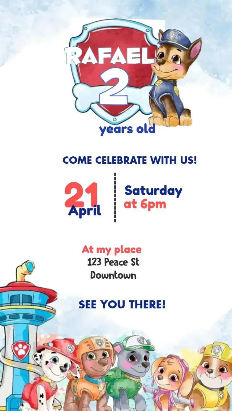 Invitation Paw Patrol Watercolor – Most searched for theme watercolor, colorful, childlike, fun-filled, contemporary, themed