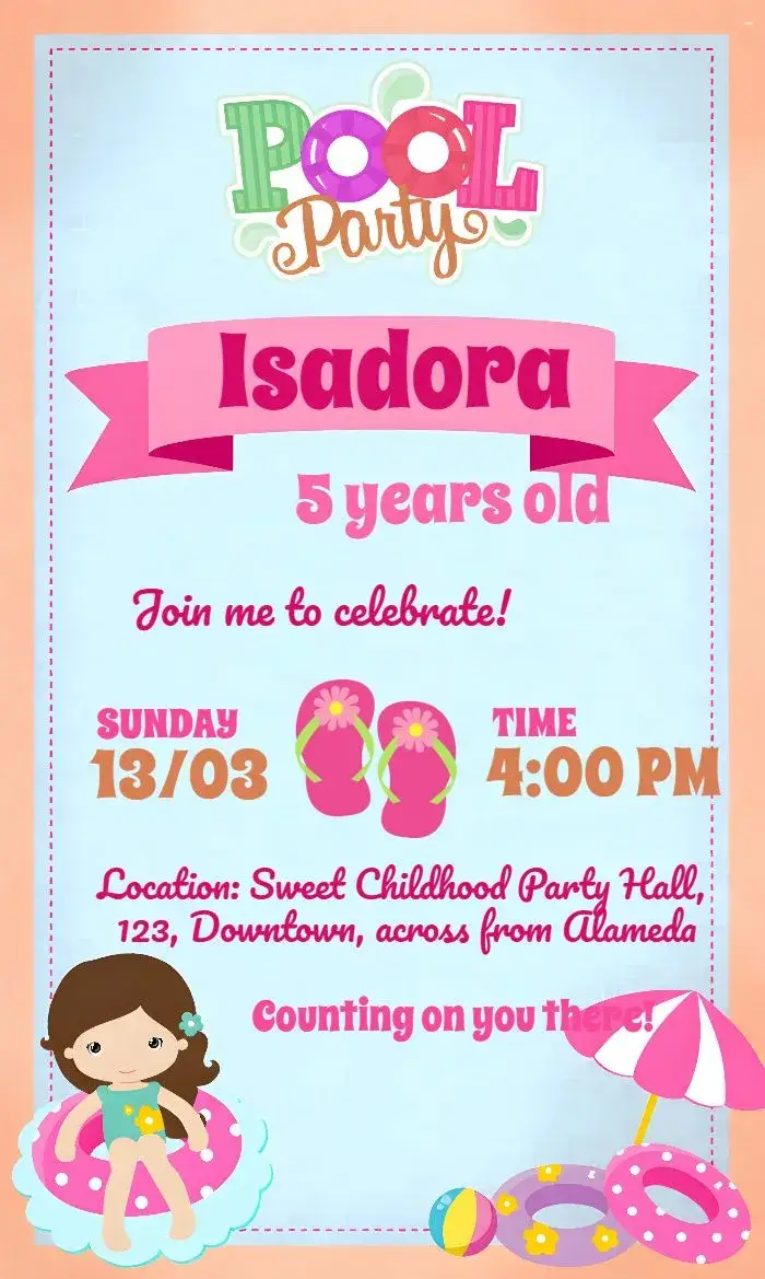Girl's Pool Party invitation