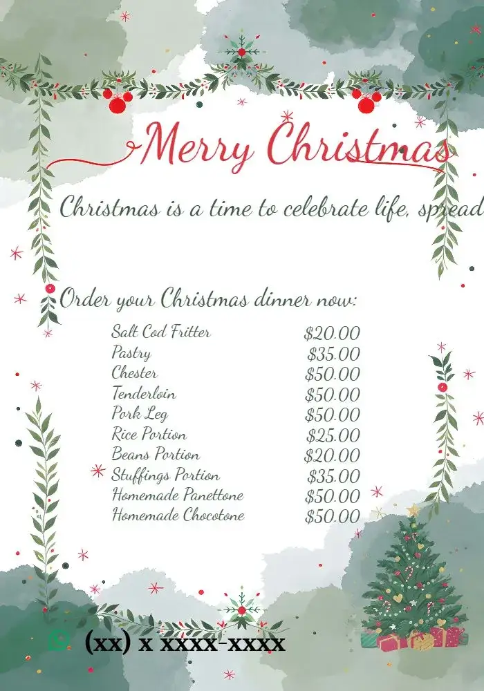 Invitation Special Christmas Art Menu – Commemorative Dates theme golden, red, green, minimalist, festive, Christmas illustrations