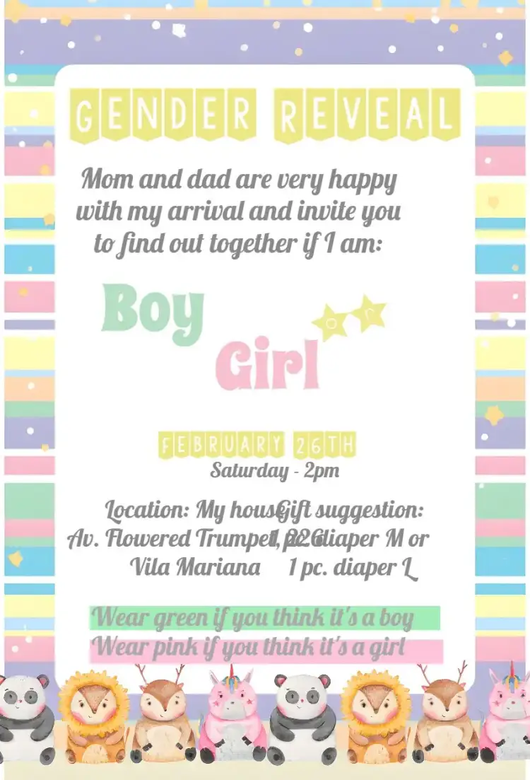 Invitation Safari Boy Gender Reveal Tea – Gender Reveal theme safari, animals, vibrant colors, fun, modern, themed