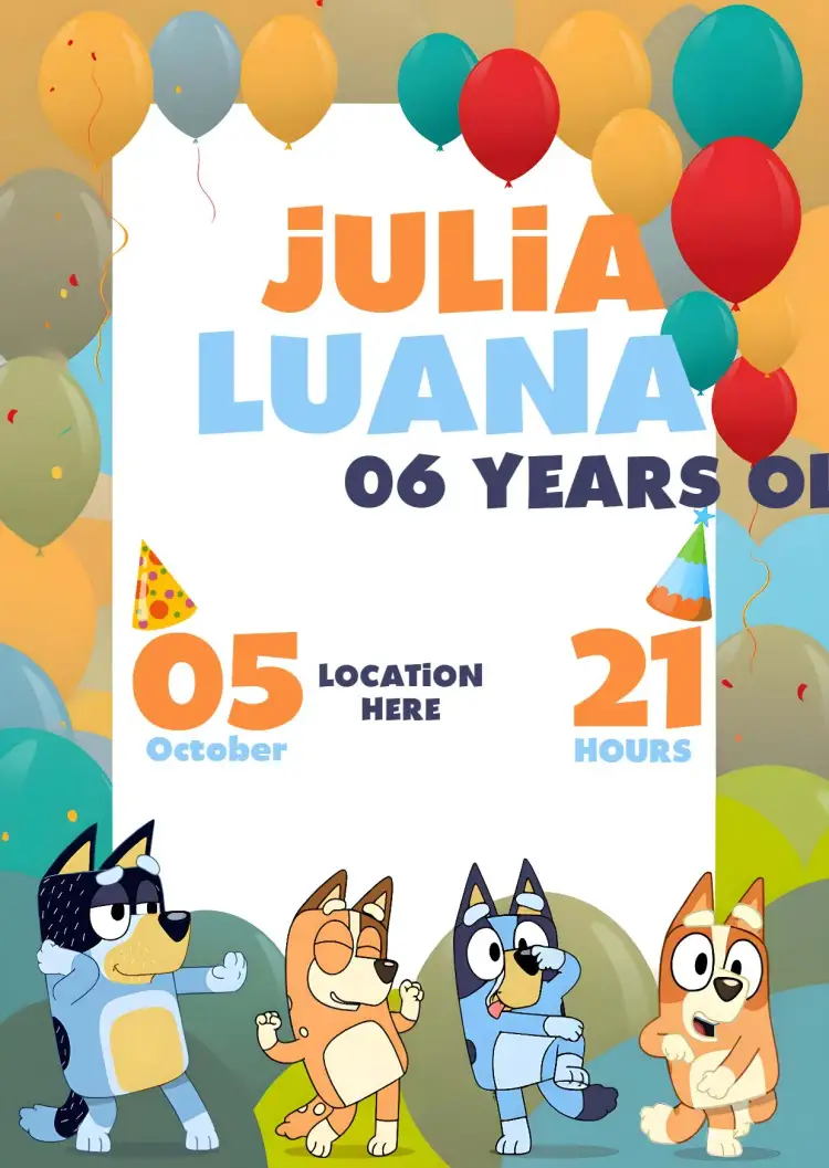 Invitation Bluey And Bingo Kids – Most searched for theme colorful, fun, childish, themed, vibrant