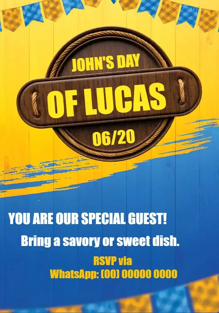 Invitation Placa Arraiá – Commemorative Dates theme junino, colorful, rustic, festive, traditional