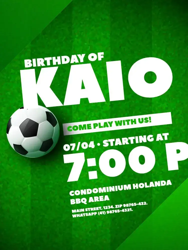 Invitation 1 Green Soccer – Kids' Birthday Party theme green, sporty, fun, modern, illustrative