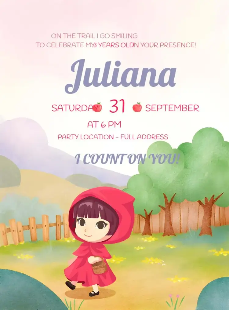 Invitation Little Red Riding Hood Wolf – Most searched for theme red, watercolor, wolf, themed party, children's, fairy tales