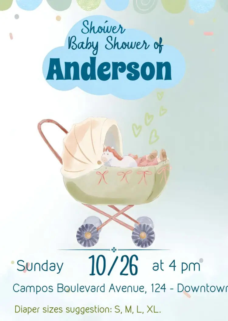 Invitation Blue Watercolor Baby Shower – Diaper Shower theme watercolor, blue, green, children's, delicate, modern