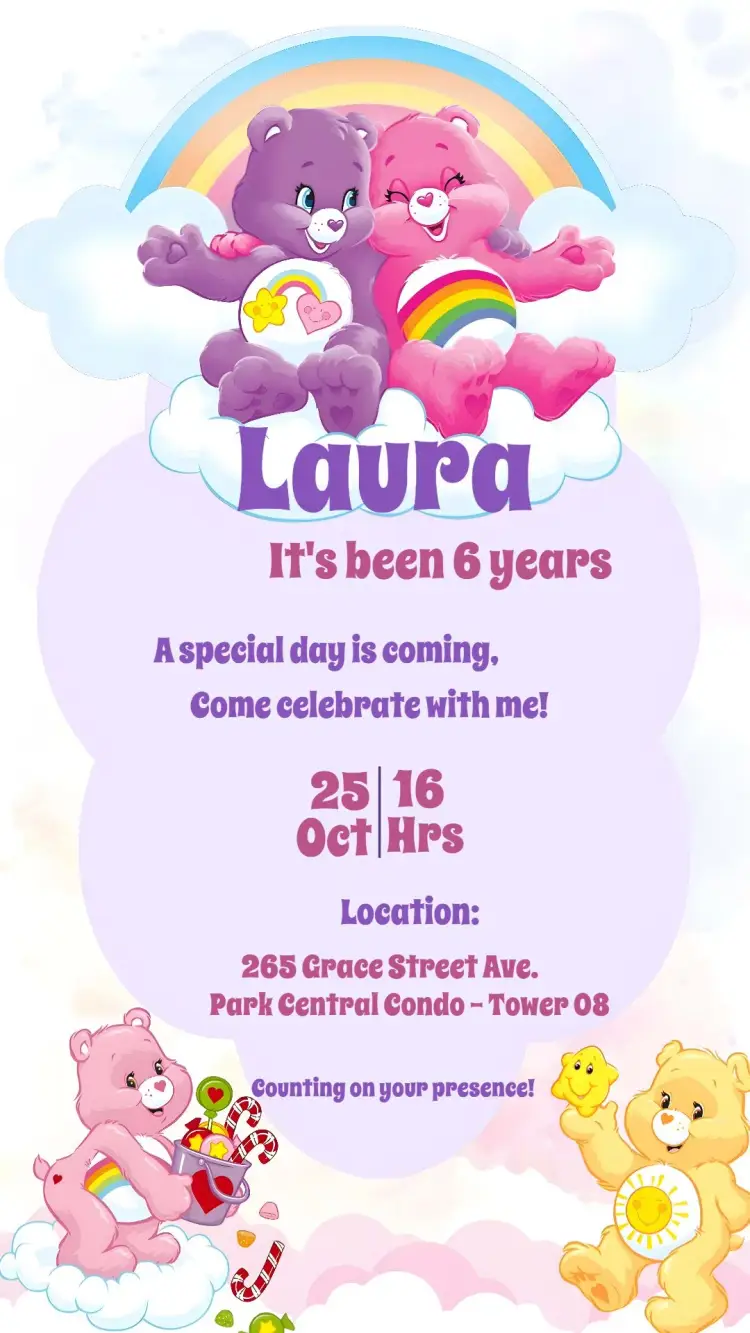 Care Bears Colorful invitation