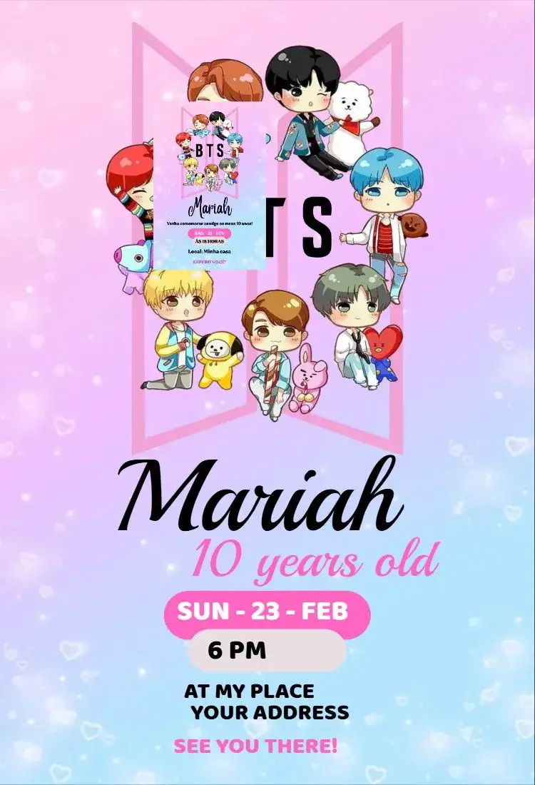 Invitation Bts 1 – Birthday theme colorful, modern, fun, K-pop, youthful, festive