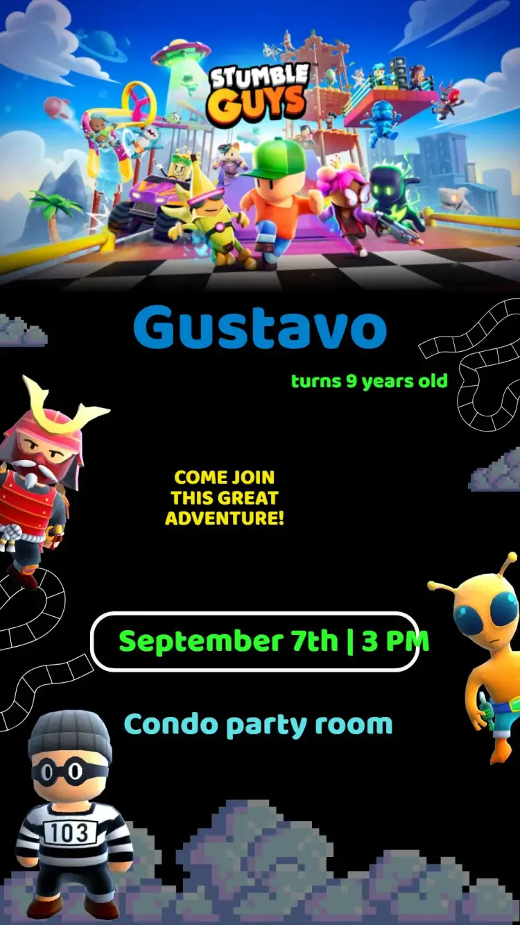 Stumble Guys Birthday Invitation