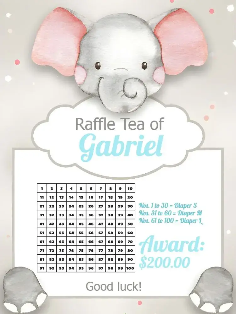 Elephant Safari Tea Raffle invitation