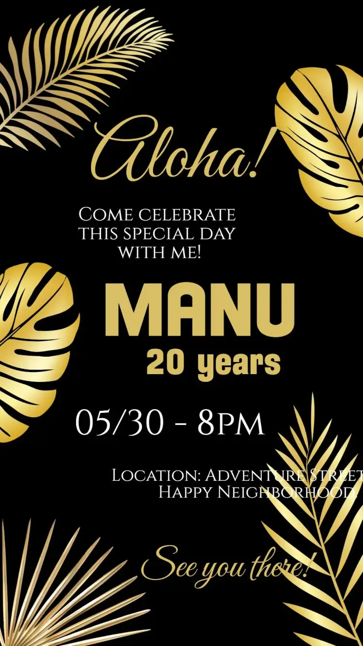 Invite Black and Gold Tropical Luau Digital Invitation editable and customizable