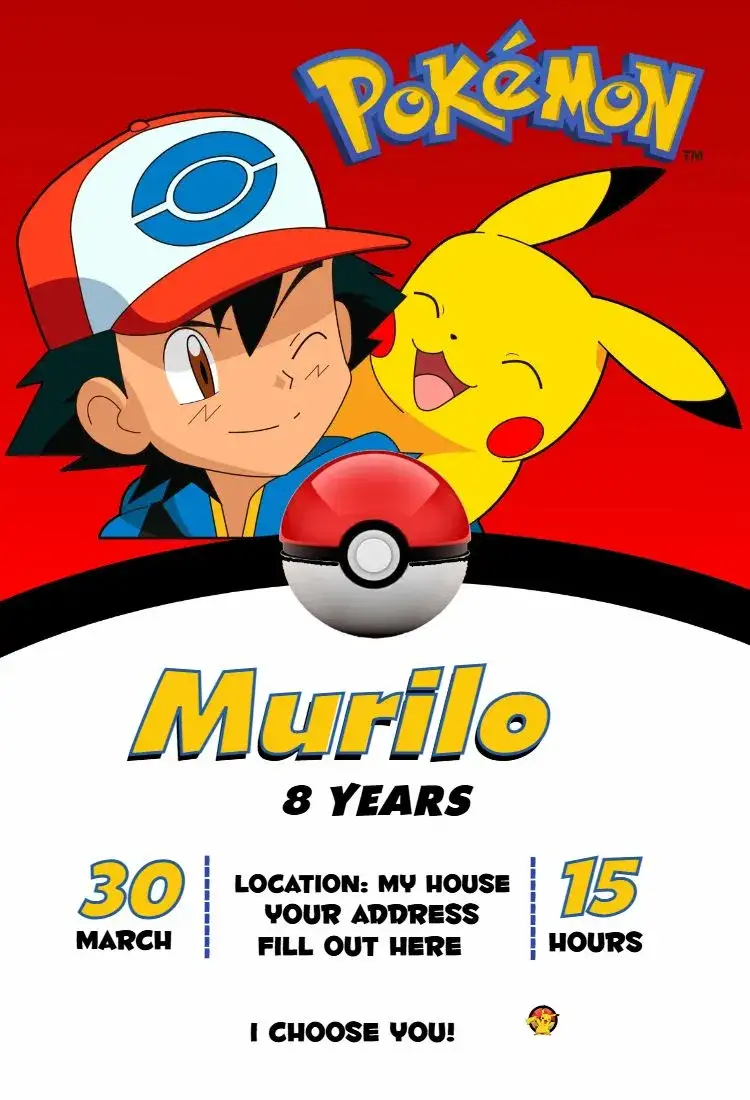 Invitation Pokemon 3 – Birthday theme colorful, fun, themed, childlike, games, lively