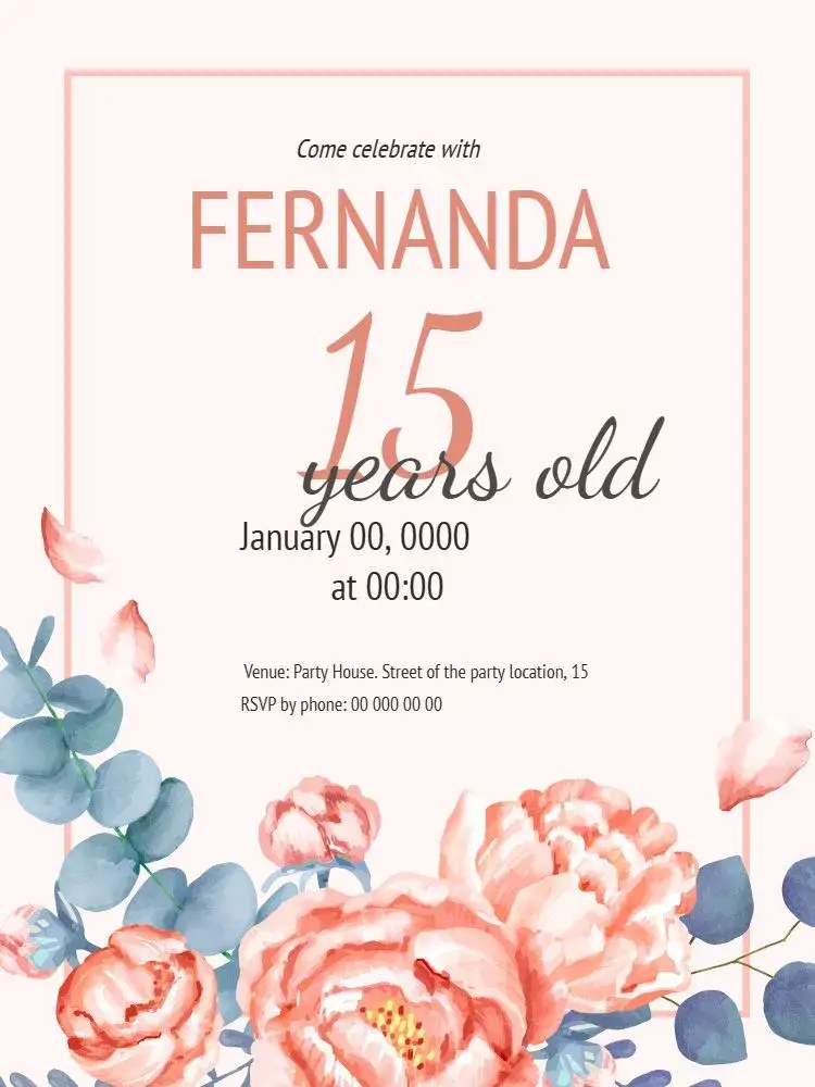 Invitation Delicate 15th Birthday – Birthday theme floral, delicate, pink, romantic, modern