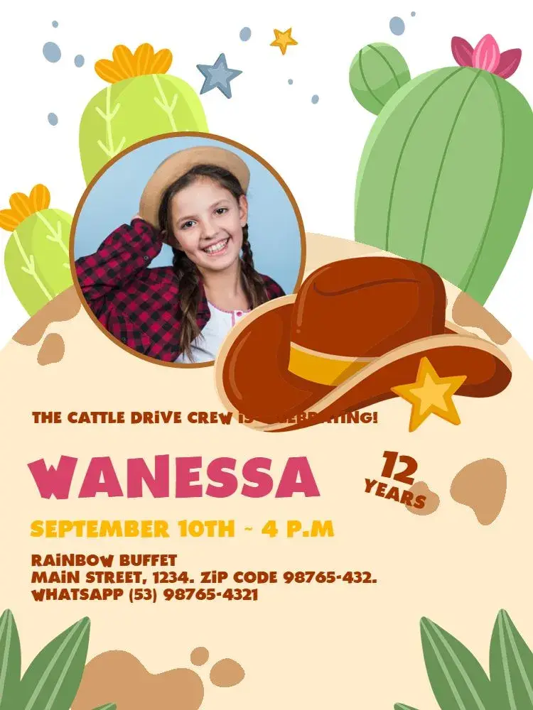 Colorful Cactus Cowgirl Photo invitation