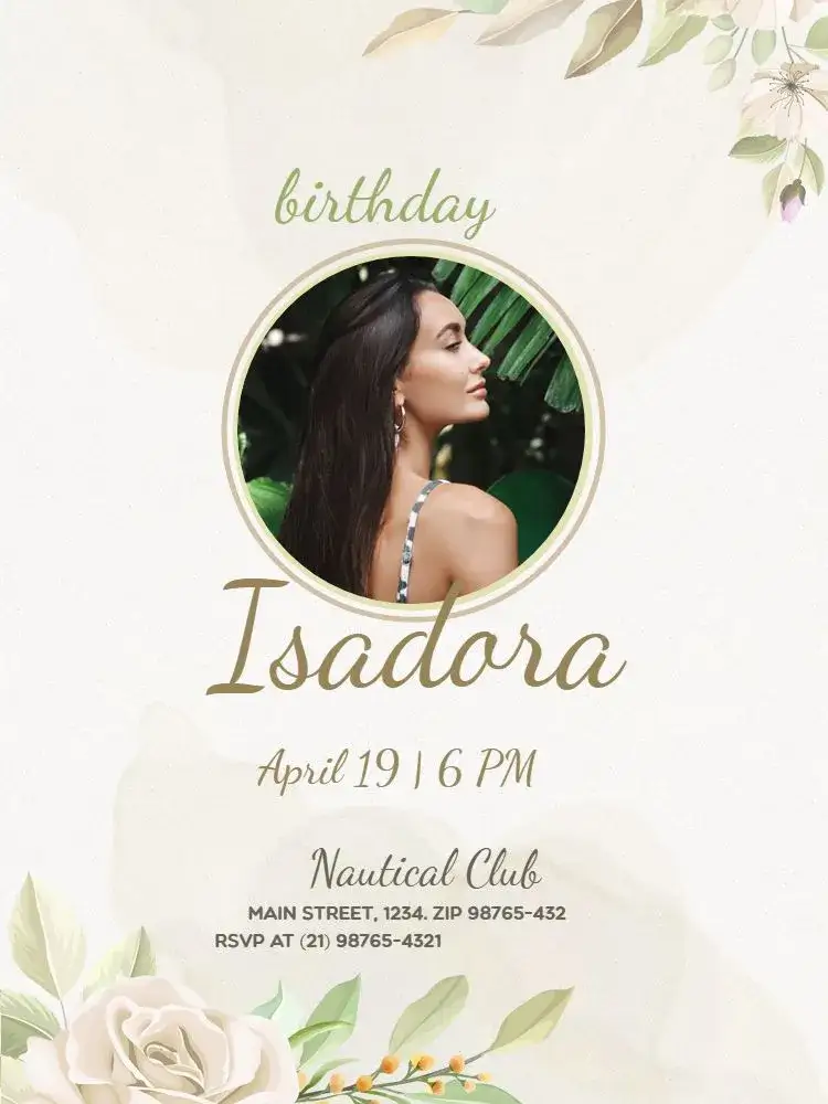 Invitation Delicate Elegant Virtual – Kids' Birthday Party theme floral, delicate, elegant, green, modern