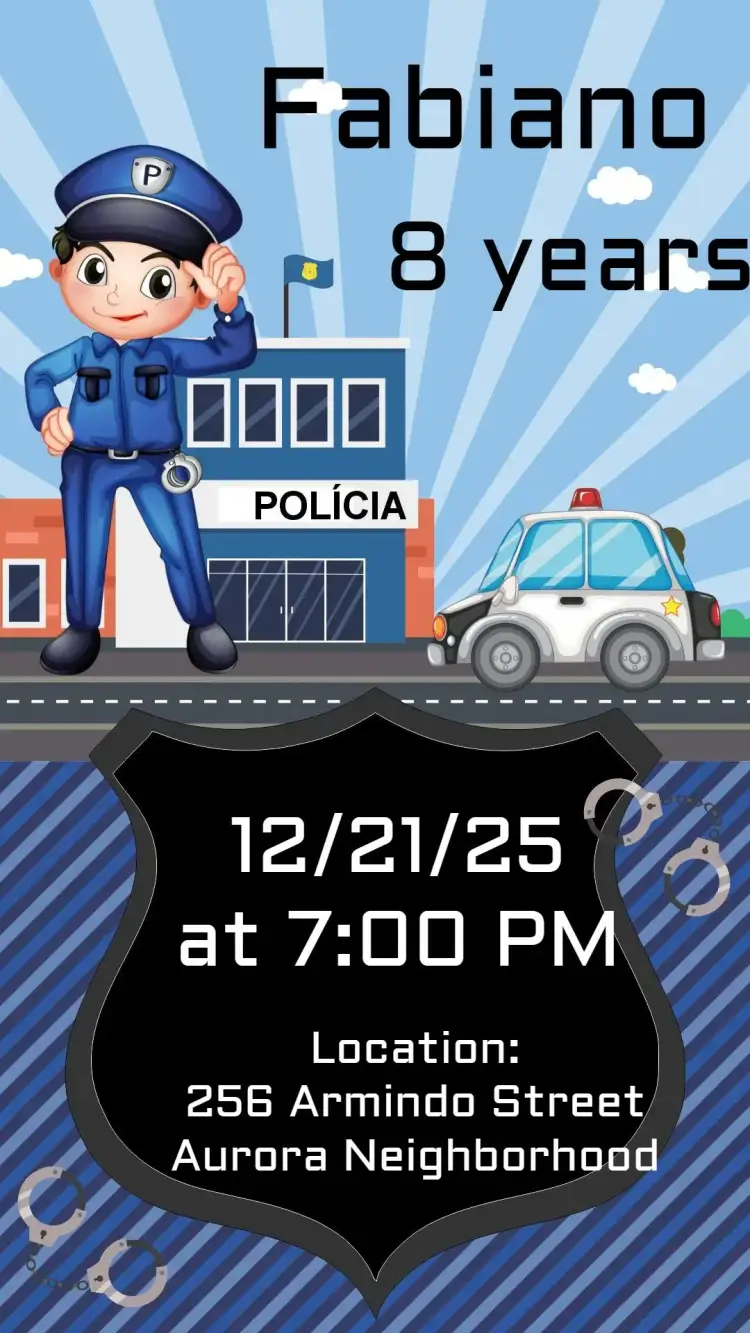 Invitation Police Boy – Birthday theme police-themed, fun-filled, colorful, childlike, themed