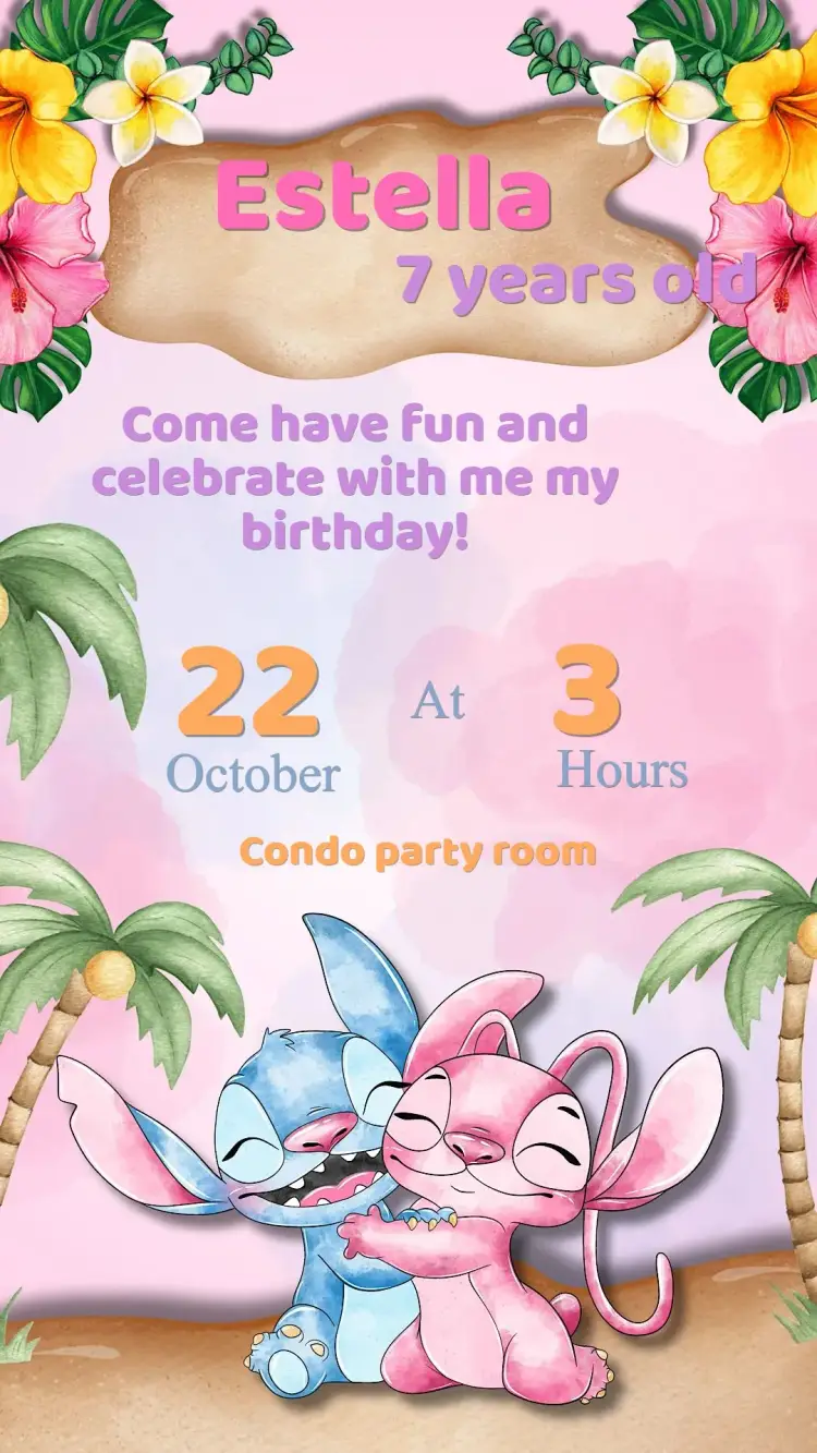 Birthday Invitation Stitch and Angel