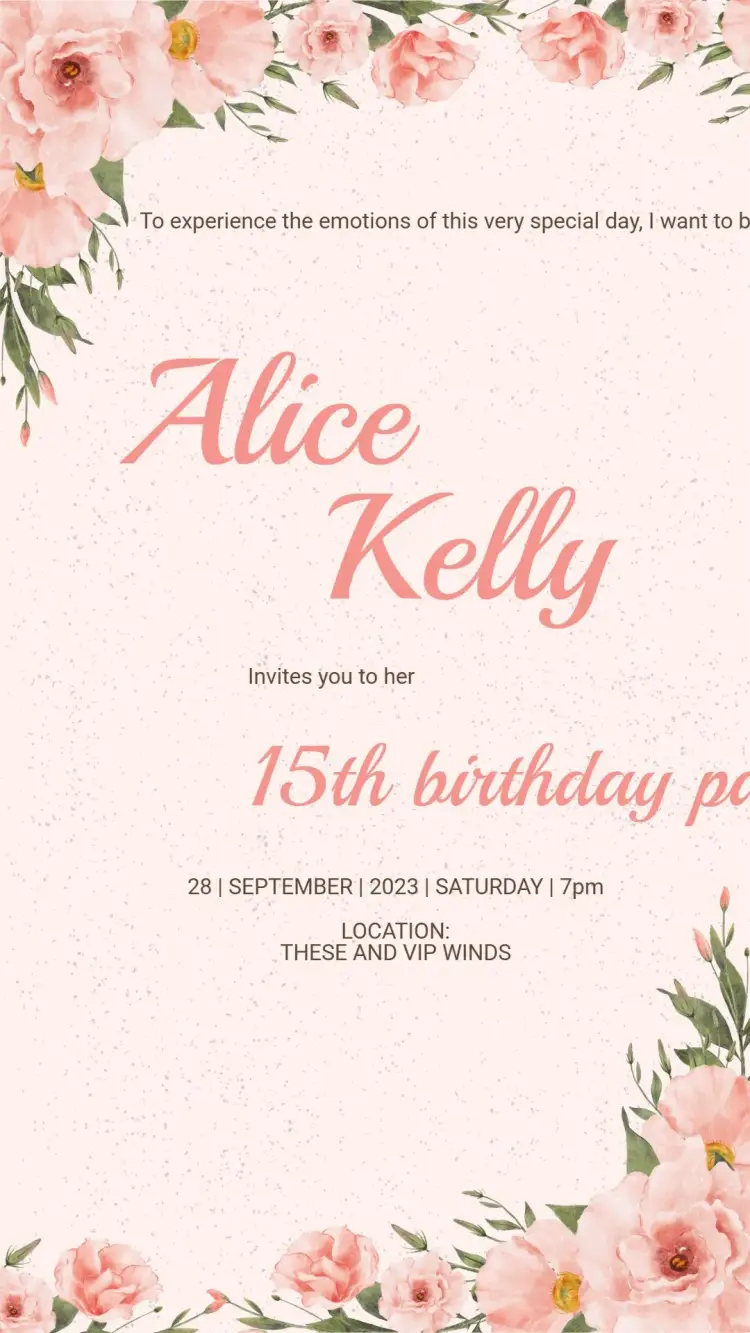 Floral 15th Birthday Invitation