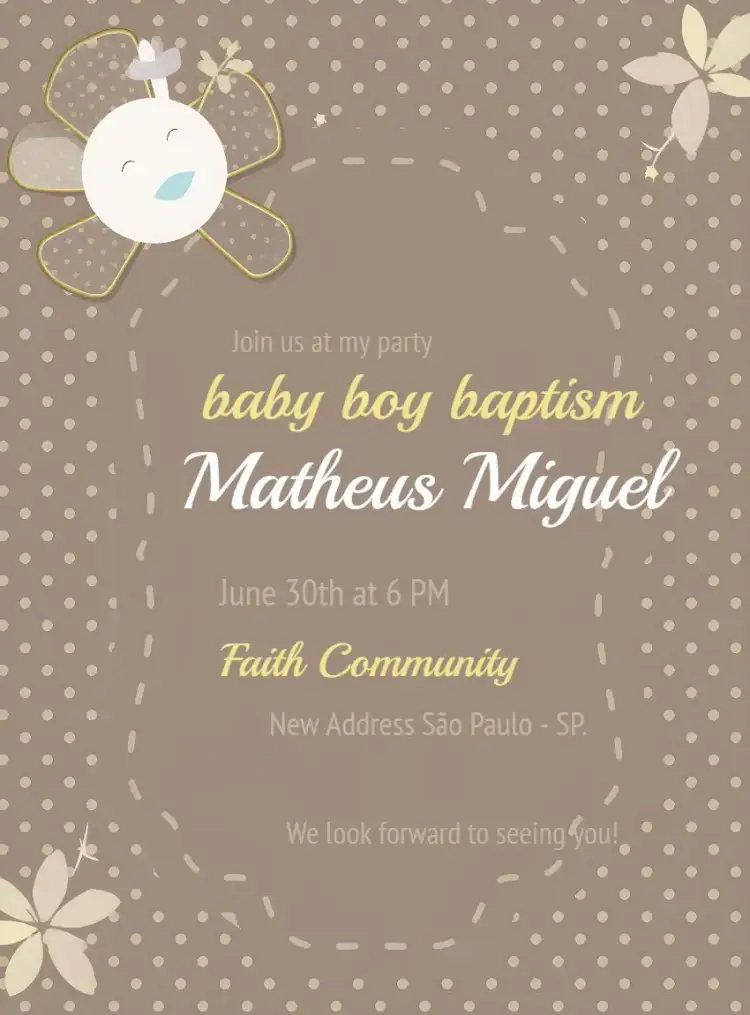 Invitation Church Baptism – Baptism theme blue and brown, floral, modern, delicate, religious, childish