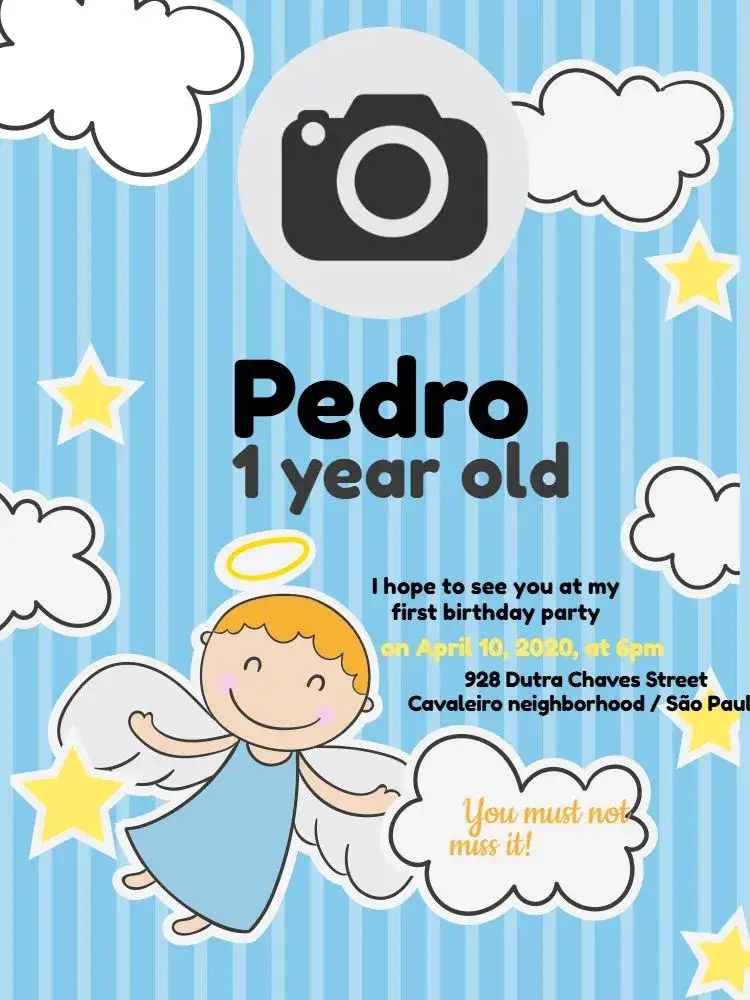 Invitation Baby Boy Angel – Diaper Shower theme blue, cloud, star, children's, cute, modern