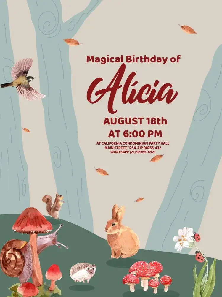 Invitation Enchanted Forest Animals Boy – Kids' Birthday Party theme colorful, playful, nature-themed, animals, magical