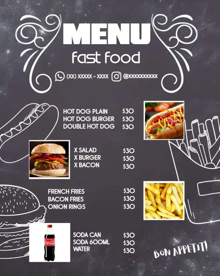 Invitation Fast Food Menu Chalkboard Art – Most searched for theme chalkboard, fun, modern, colorful, casual