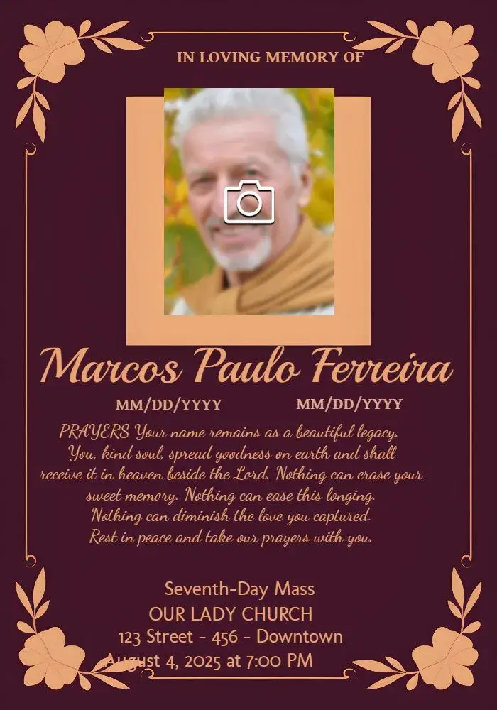 Seventh Day Mass With Deceased Photo invitation