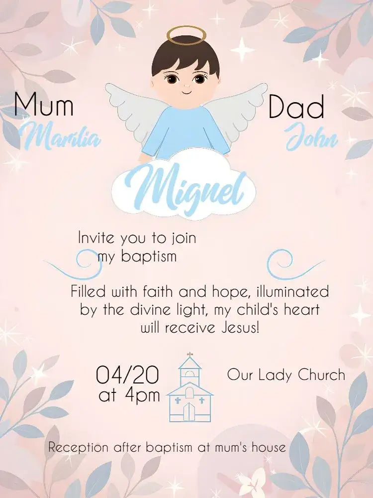 Invitation Angel Baptism – Baptism theme light blue, white, little angels, delicate design, modern style