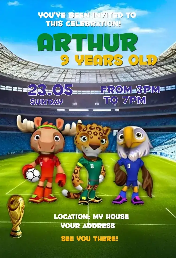 Invitation World Cup 8 – Birthday theme soccer, vibrant, modern, sporty, colorful