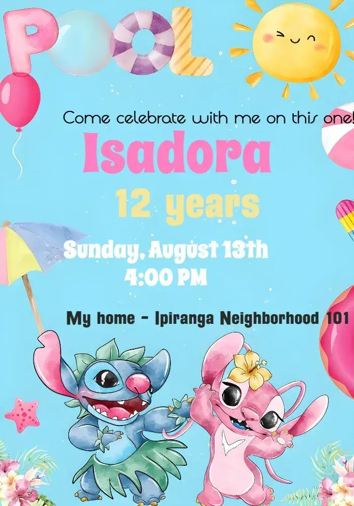Sstich And Angel Pool Party Watercolor invitation