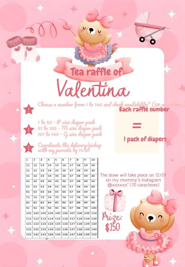 Invitation Ballerina Teddy Bear Tea Raffle – Raffle Tea theme soft pink, ballerinas, cute teddy bears, childlike style, playful design, delicate graphic elements