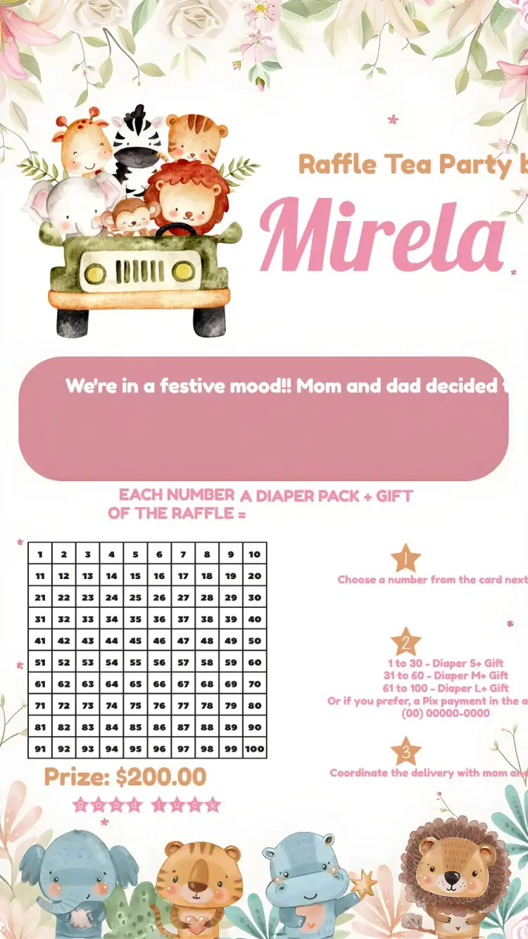 Safari Diaper Raffle Tea invitation