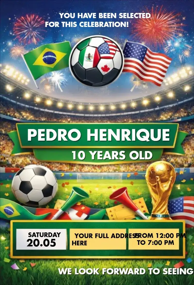 Invitation World Cup 11 – Birthday theme soccer, contemporary, dynamic, colorful, themed