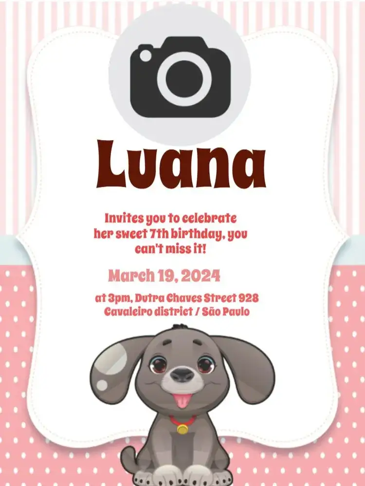Invitation Puppy Party – Kids' Birthday Party theme colorful, animals, fun, modern, childlike, pink