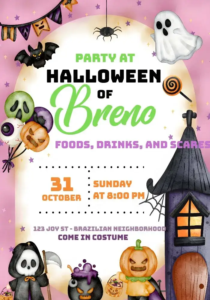 Invitation Halloween Dead Party – Commemorative Dates theme colorful, watercolor, Halloween-themed, fun, modern