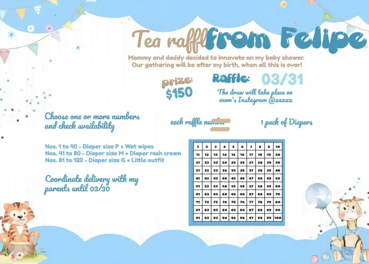 Invitation Prince Tiger Teddy Bear Raffle Tea – Raffle Tea theme animals, playful, light blue, fun, childlike, modern
