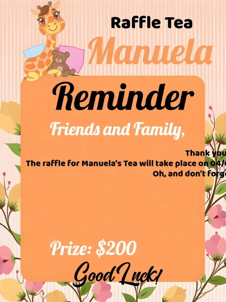 Reminder Of Giraffe Raffle Tea Party invitation