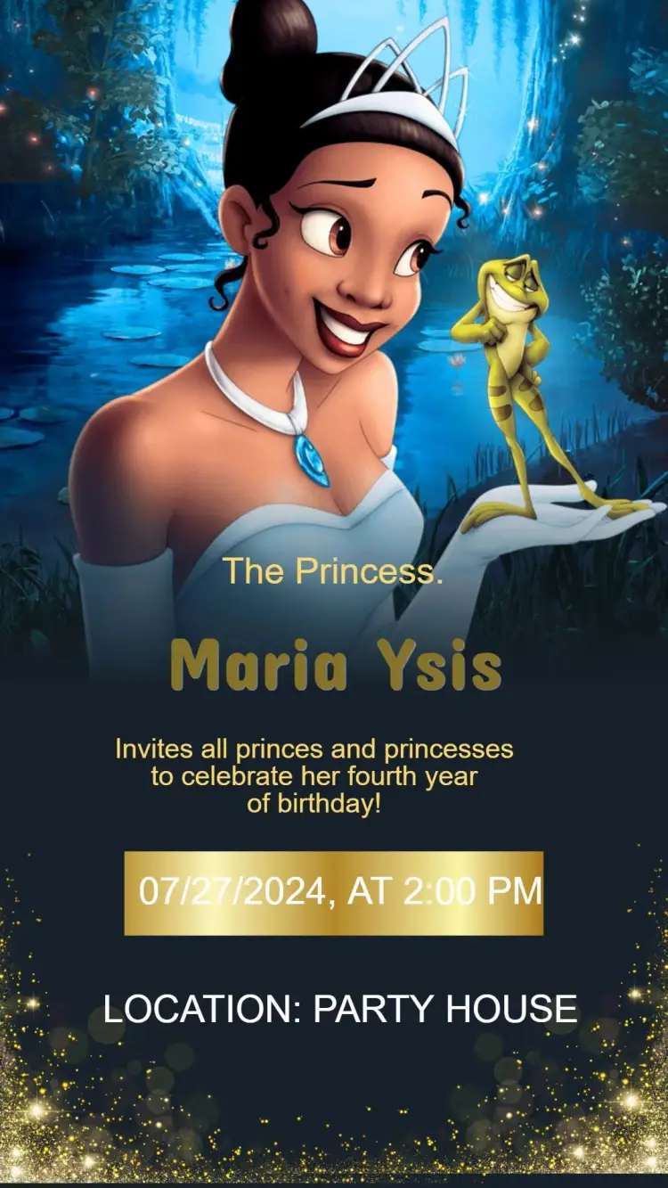 Princess Tiana Birthday Invitation with the Frog