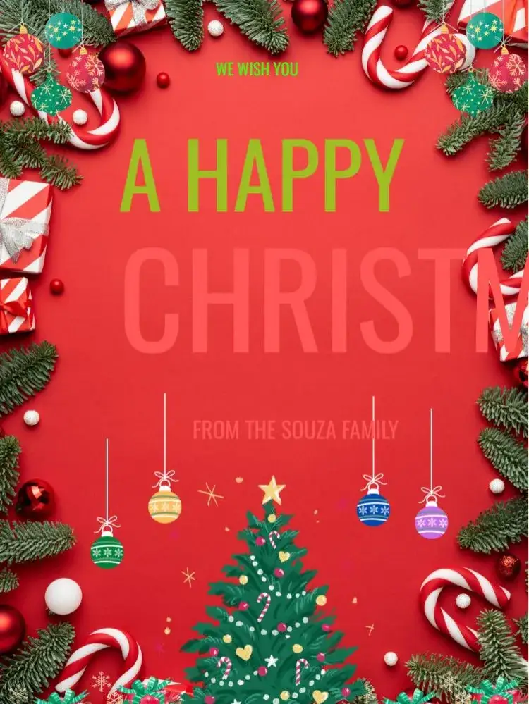 Invitation Happy Christmas Noel Party Card – Card theme vibrant colors, cheerful style, Christmas elements, playful design, colorful illustrations, childlike theme