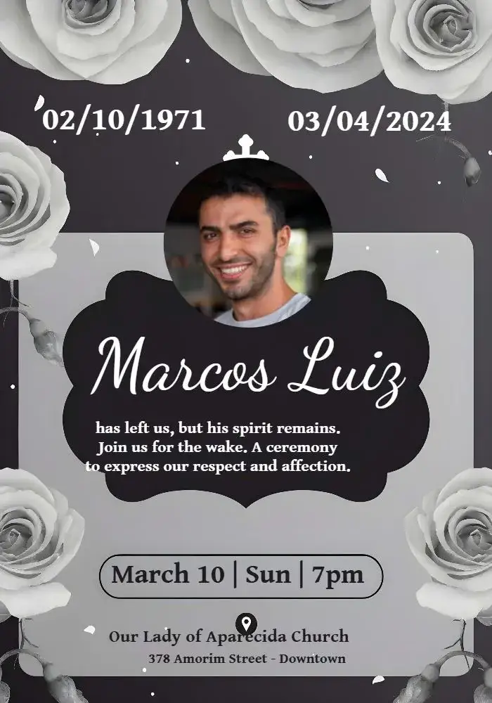 Invitation Funeral Mass With Seventh Day Death Announcement With Photo – Most searched for theme black and white, floral, minimalist, elegant, classic, subtle