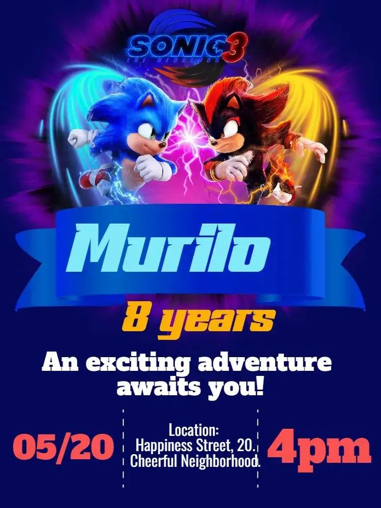 Sonic Birthday invitation