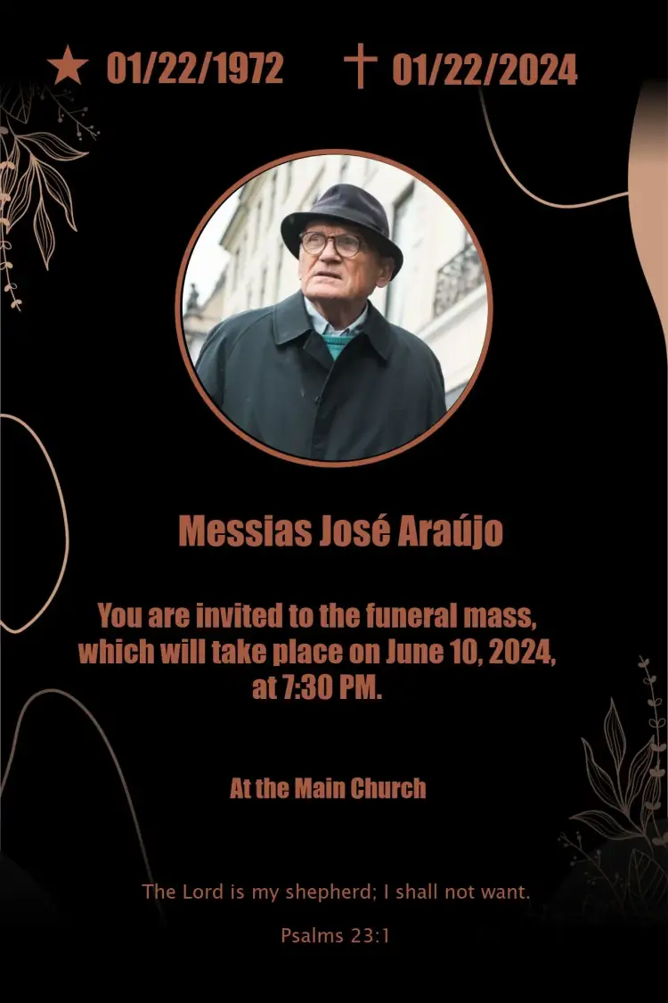 Invitation Seventh Day Mass With Deceased's Photo – Commemorative Dates theme elegant, minimalist, serene, classic, subtle, floral